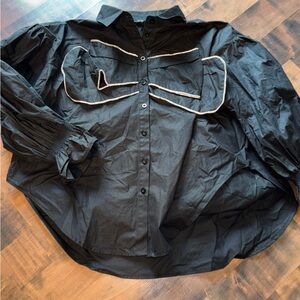 Black Button-Up Shirt with Bling Bow CQ by CQ